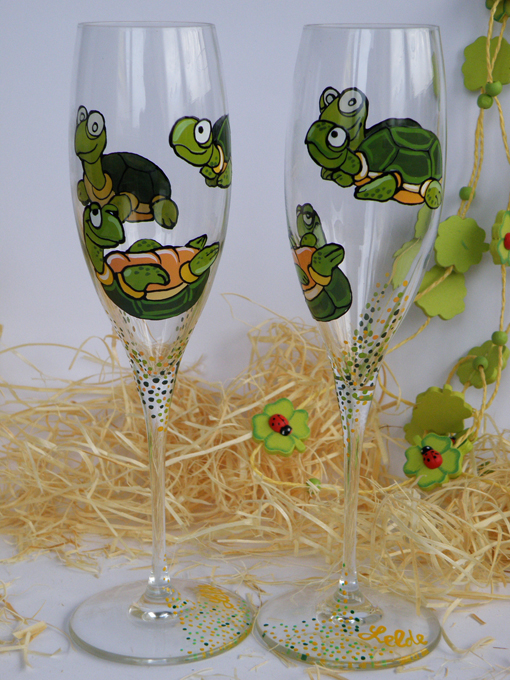 Hand painted champagne glasses Turtles